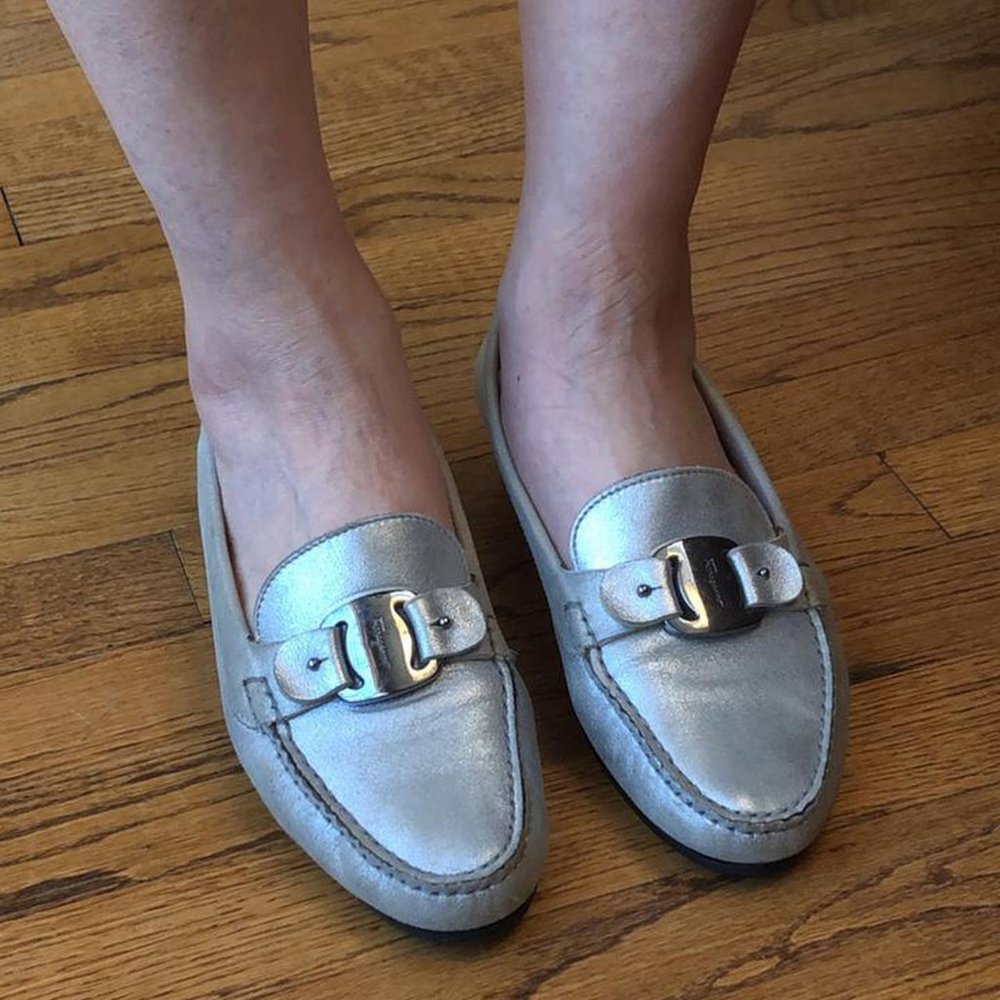 VINTAGE SALVATORE FERRAGAMO - METALLIC LOAFERS - DAN LOAFERS
